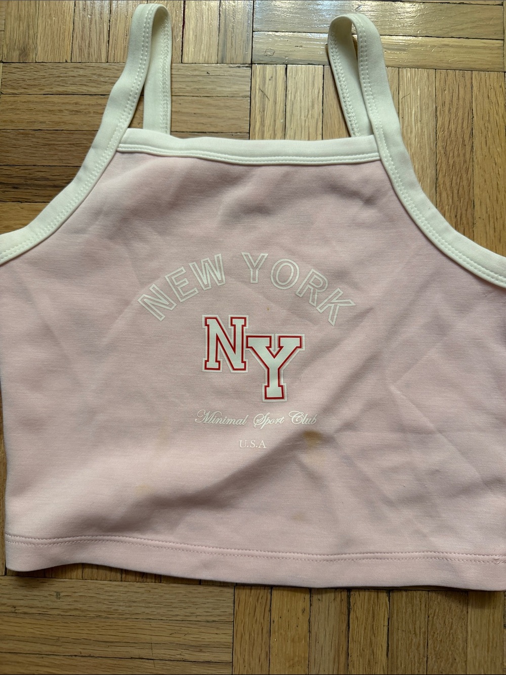 Zara Pink & White New York NY Graphic Cropped Tank Top